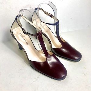 Ann Klein Burgundy T Strap Heels Genuine Leather Size 9